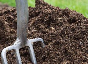 pitch fork in garden soil