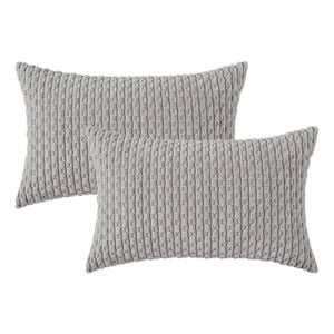 Catzon 2 Pcs Throw Pillow Covers Soft Striped Corduroy Cushion Case for Couch 30X50cm-Light Grey