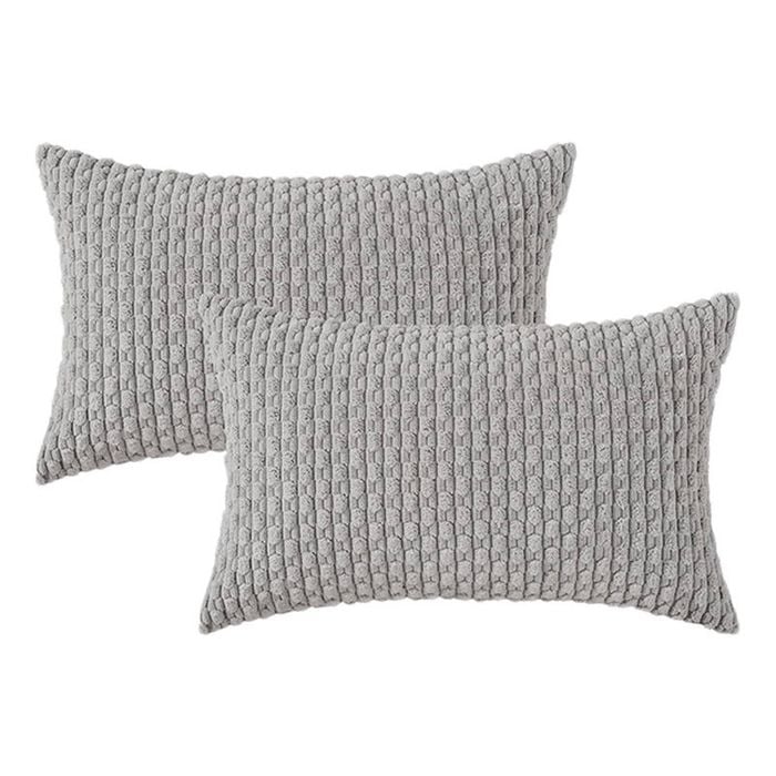 Catzon 2 Pcs Throw Pillow Covers Soft Striped Corduroy Cushion Case for Couch 30X50cm-Light Grey
