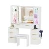 Ufurniture Fluted Makeup Vanity Desk Stool Set with LED Strip Charging Station 3-Color Lights White