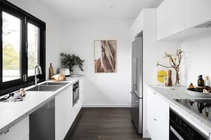 Modern kitchen with white cabinetry