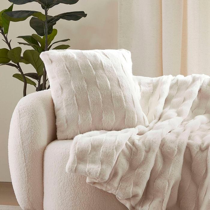 Dreamaker Basketweave Faux Fur Cushion Cream - 50 X 50cm
