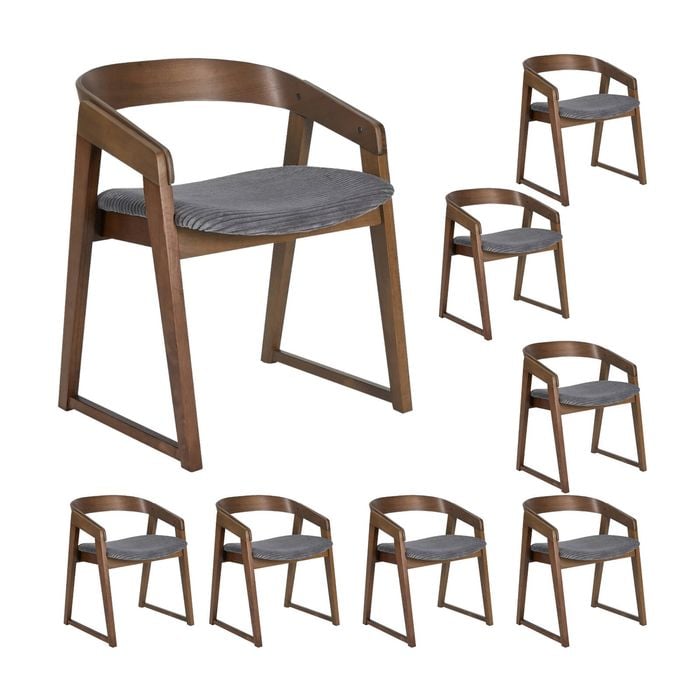 Mattia 8pc Set Dining Chair Grey Fabric Seat Walnut