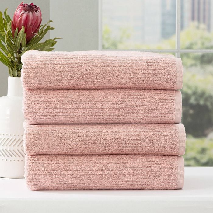 4pc Renee Taylor Cobblestone 650gsm Cotton Ribbed Towel Bath Towel Blush