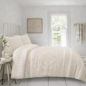 Double Quilt Cover Set – 100% Cotton – Doona Cover Set (WhiteBeige)