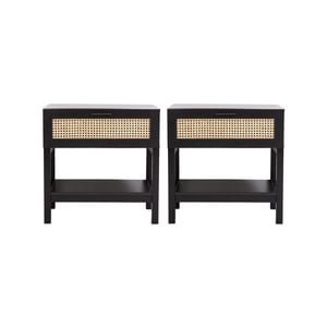 Casa Decor Tulum Rattan Bedside Table Drawers Table Nightstand Cabinet X 2 Black