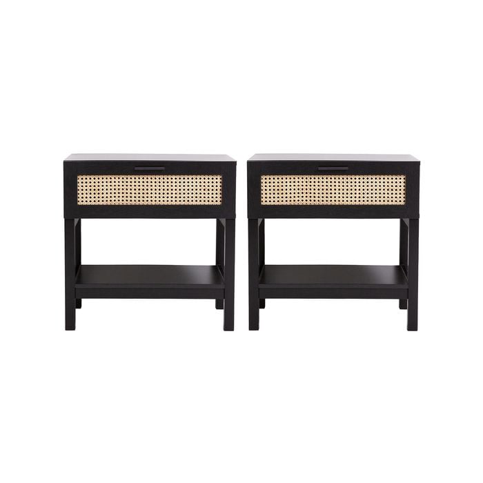Casa Decor Tulum Rattan Bedside Table Drawers Table Nightstand Cabinet X 2 Black