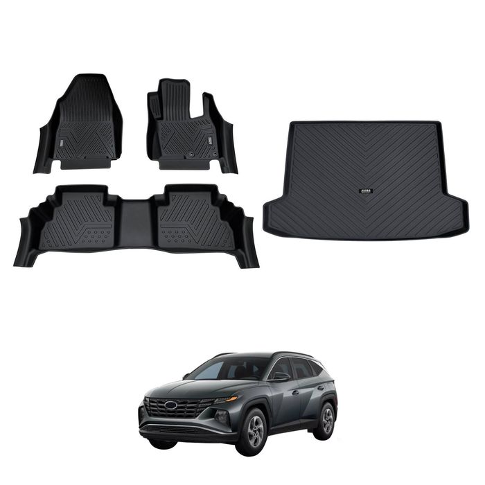 AUSGO Floor Mats & Boot Liner Set for Hyundai Tucson Petrol / Diesel 2021-Onwards Car Floor Liners Cargo Mat