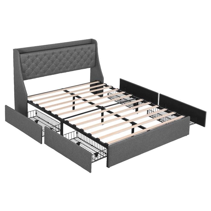 Artiss Queen Bed Frame With 4 Storage Drawers Charging Station