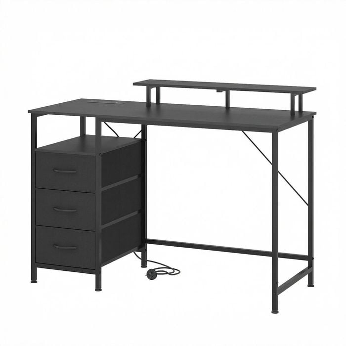 Advwin 120cm Computer Desk Reversible Gaming Desk Computer Table Gaming Table Study Desk for Home Office Workstation Black