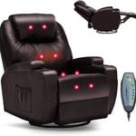 Advwin Recliner Electric Massage Chair Rotatable Heat Sofa Lounge Armchair Leather Brown