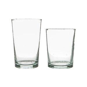 12pc Meknes Glassware Set - Hand-Blown Moroccan Recycled Glass Highball Whisky Drinking Tumblers - Clear Glass