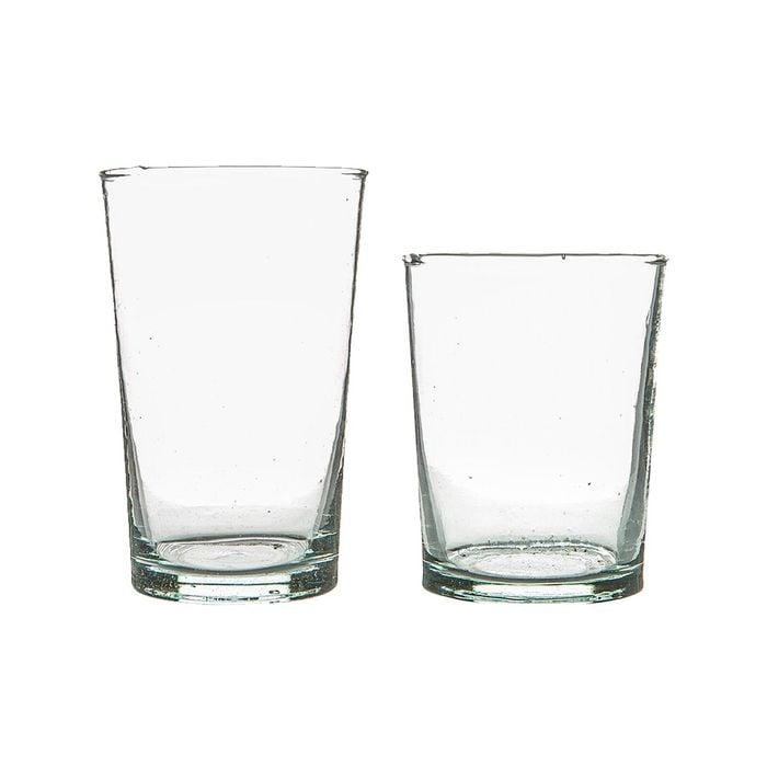 12pc Meknes Glassware Set - Hand-Blown Moroccan Recycled Glass Highball Whisky Drinking Tumblers - Clear Glass