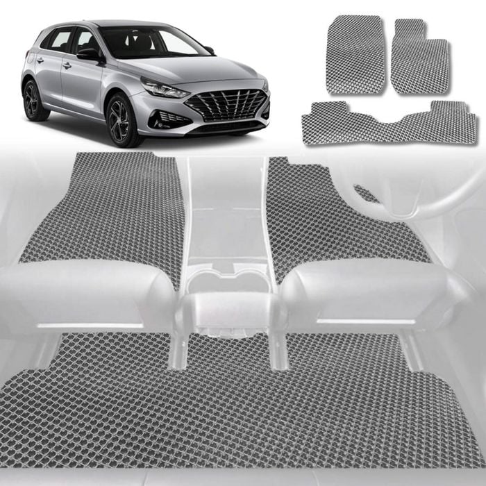 6D Diamond Car Floor Mats for Hyundai i30 2017-2021-Full Set-Grey-Outback GT