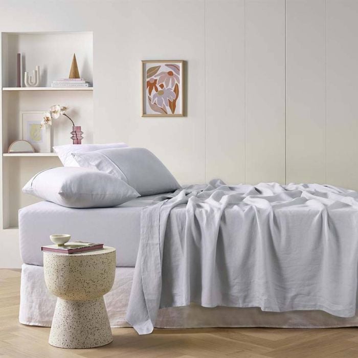 Vintage Design Homewares King Light Grey  French Linen Sheet Set
