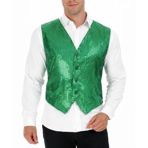 S Sequin Vest Waistcoat Disco Sparkle Costume Dance Party One Size Green