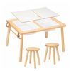 PlayPals Sensory Table Set Wooden w/ Double-Sided Board 2 Stools Storage Bins