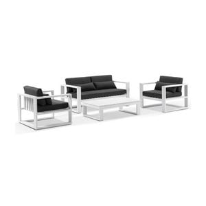 Santorini 2+1+1 Outdoor Aluminium Lounge Set White With Coffee Table & Denim Grey Cushions
