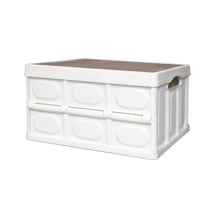 All Set Cream & Walnut Collapsible Storage Crate With Lid
