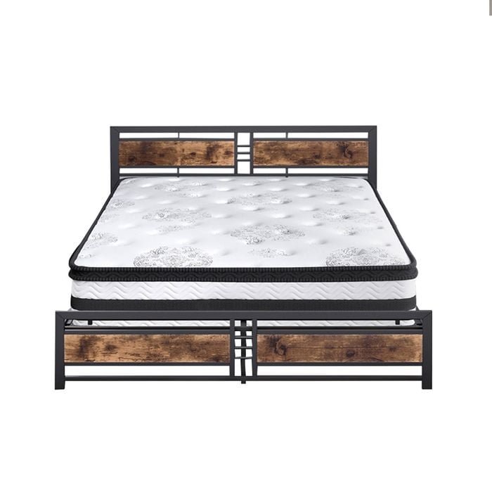 Levede Industrial Bed Frame & 5-Zone Pocket Spring Mattress Queen