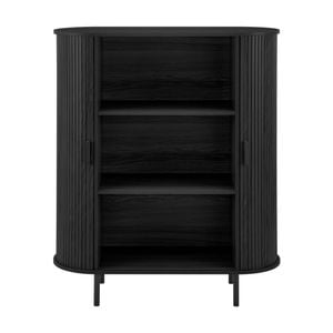 Design Square Galene 3-Tier Tall Bookcase Display Shelves Cabinet 2-Doors Slat Black
