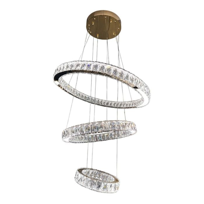 AARON 3 Ring Crystal Chandelier Tri-colour LED (Gold)