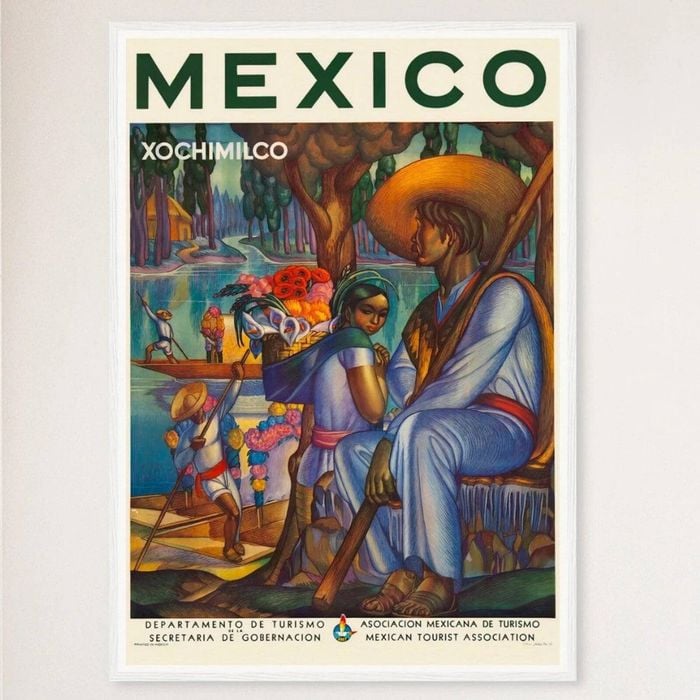 Galrie Vibrant Mexico Xochimilco Vintage Travel Poster Unique Art Print for Collectors, White Frame, A0 84 x 119cm (33 x 47inch)