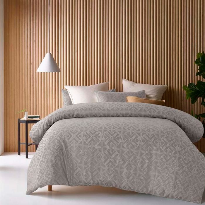 Accessorize Bedroom Collection Queen Light Slate Grey Gregory Jacquard Quilt Cover Set