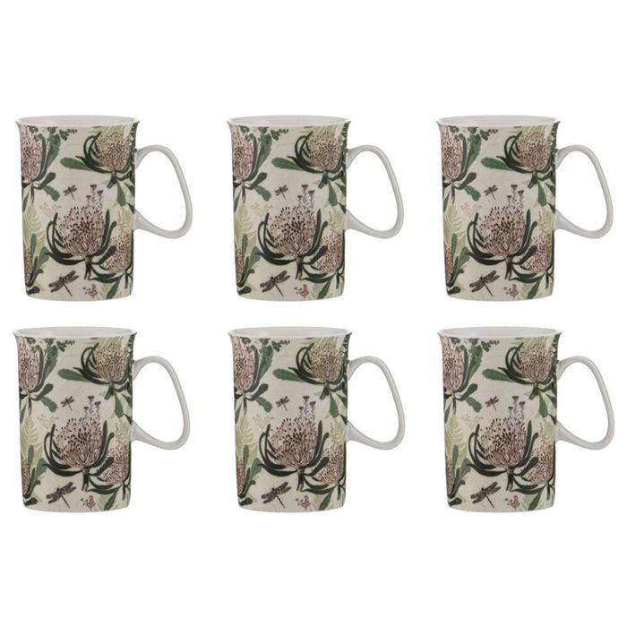 6PK Ashdene Trudy's Garden Waratah Kitchen New Bone China Drinking Mug 320ml