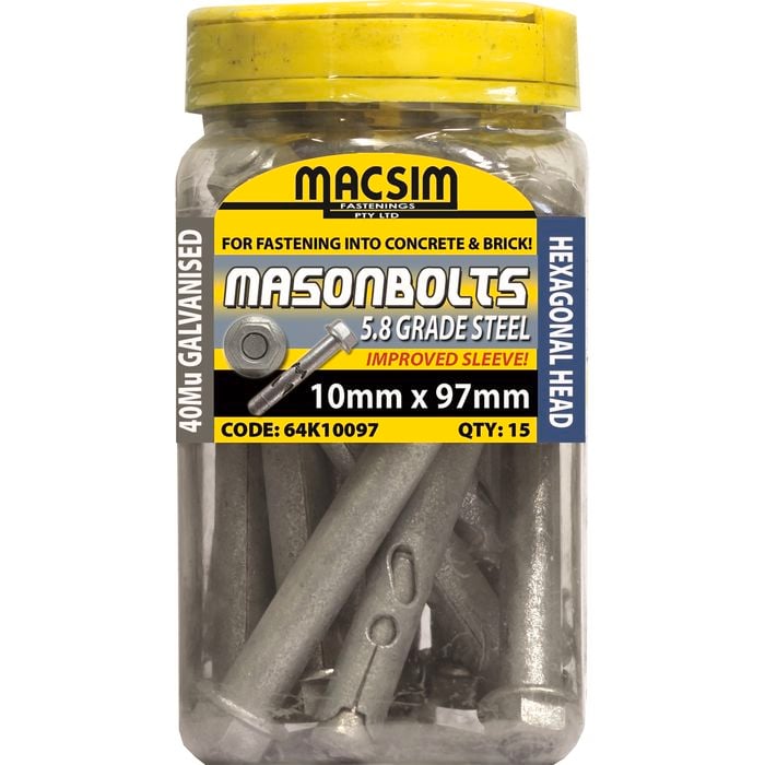 Macsim Fasteners 10 x 97mm Galvanised Sleeve Anchor - 15 Pack