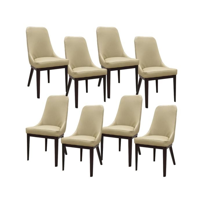 Claire Set of 8 Dining Chair Genuine Leather Solid Rubber Wood Frame - Taupe