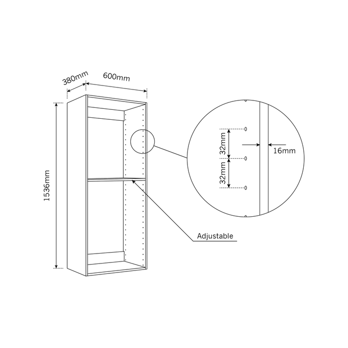 Lugna 1536 x 600 x 380mm White Cabinet Shell