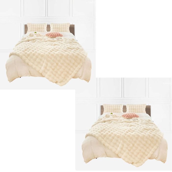 SOGA 2X 200cm Creamy White Fur Throw Blanket
