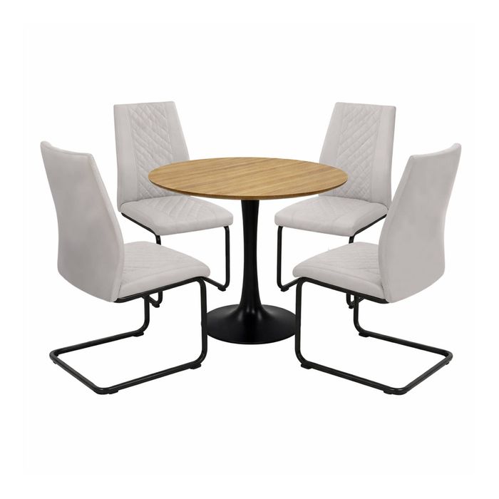 FORET 5pcs Round Dining Table Set With 4 Upholstered Metal Chairs