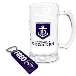 Afl Stein And Opener Set - Fremantle Dockers - Drink Cup Mug - Retail Boxed