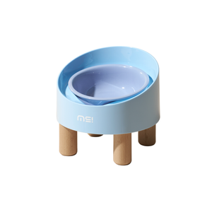 Makesure Rolls Elevated Ceramic Pet Bowl with Wooden Stand/BLUE