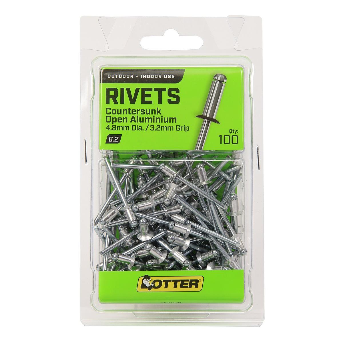 Otter 4.8 x 3.2mm Countersunk Open Aluminium Rivets - 100 Pack ...
