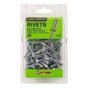 Otter 4.8 x 3.2mm Countersunk Open Aluminium Rivets - 100 Pack