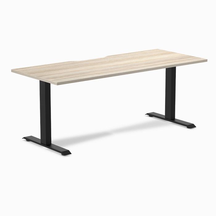 Desky Fixed Height Scalloped Melamine Office Desk Matte Black Frame 180cm