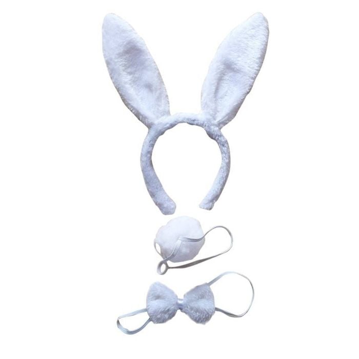 3pcs Set Animal Costume Dress Up Party Bow Tie Tail Ears Book Week - White Rabbit - White | White Rabbit