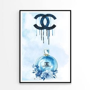 Luxury Blue Perfume with Flowers  Print 100% Australian Made 90x120cm  (Poster)