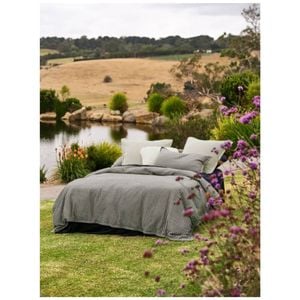Linen House Cotswold Check/Waffle Charcoal Shadow & Cream Quilt Cover Set Queen