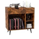 Costway Record Player Stand Large Turntable Stand w/Power Outlets Storage Cabinet
