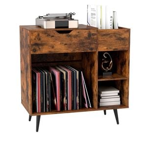 Costway Record Player Stand Large Turntable Stand W/power Outlets Storage Cabinet