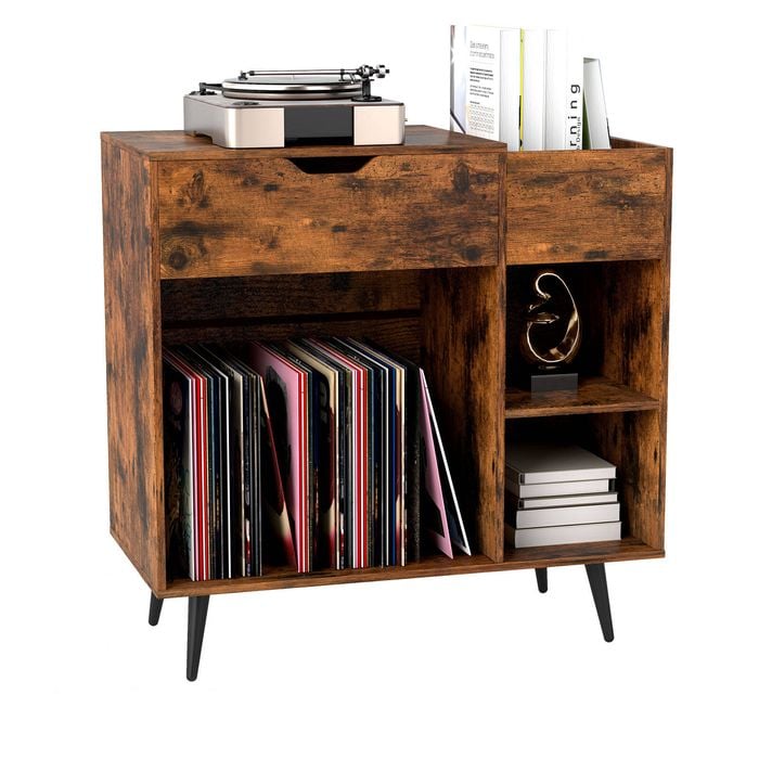 Costway Record Player Stand Large Turntable Stand W/power Outlets Storage Cabinet
