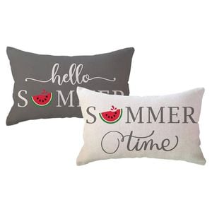 Catzon 2 Pcs Summer Lumbar Pillow Covers Linen Pillowcase for Home Decor-Set 11