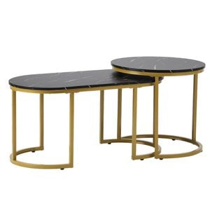 Oikiture Nesting Coffee Table Set of 2 Marble Effect Gold Black
