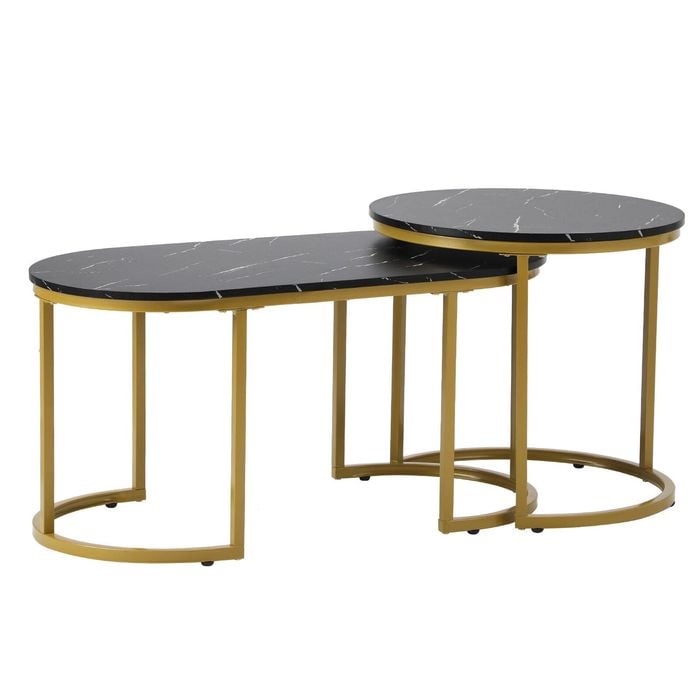 Oikiture Nesting Coffee Table Set of 2 Marble Effect Gold Black
