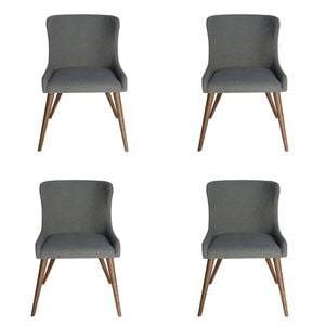 SK Designer Living | Pack of 4 | Osaka Upholstered Dining Chair | Walnut Legs - Grey Fabric