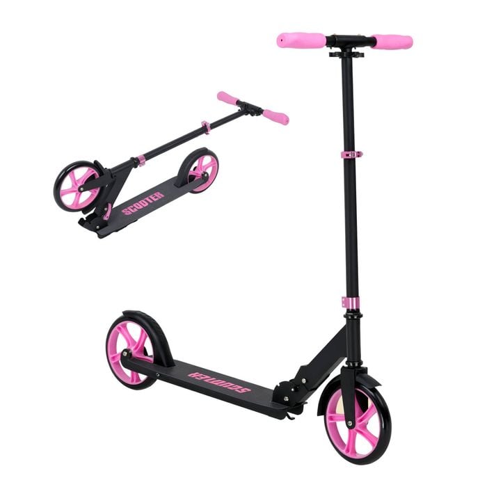 Advwin Folding Kids Kick Scooter w/ Big Wheel & Adjustable Height Pink